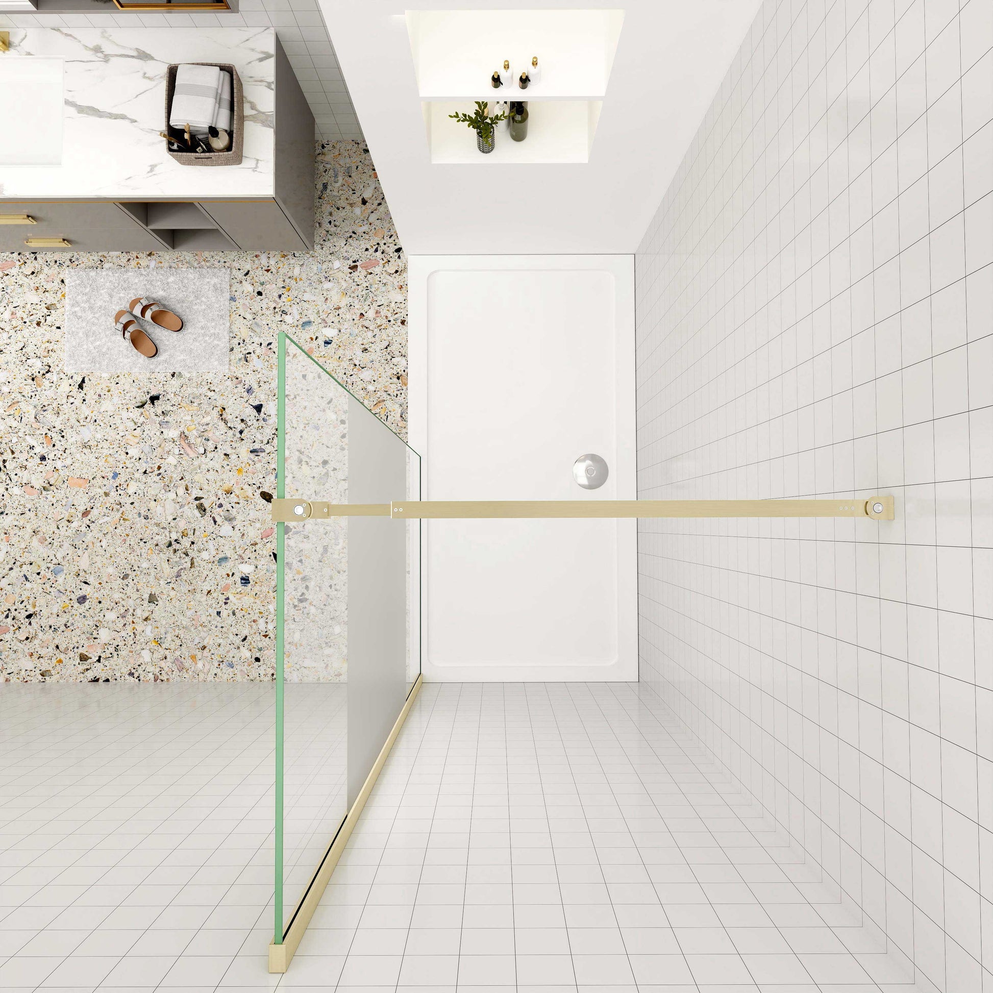 Duschtrennwand 8mm NANO Glas 110 cm H.200 cm Duschtrennwand mit stabilisator goldfarben