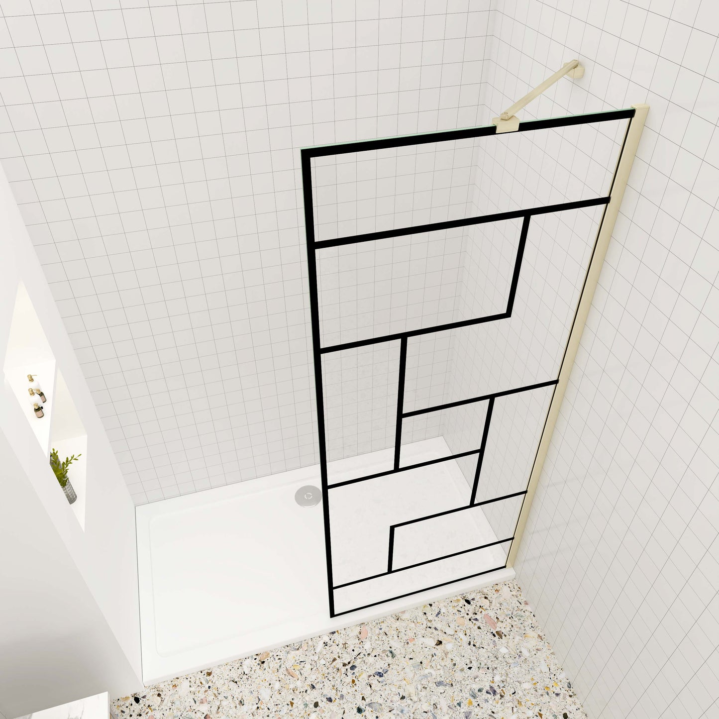 Duschtrennwand 8mm NANO Glas 120 cm Walk in Duschtrennwand goldfarben