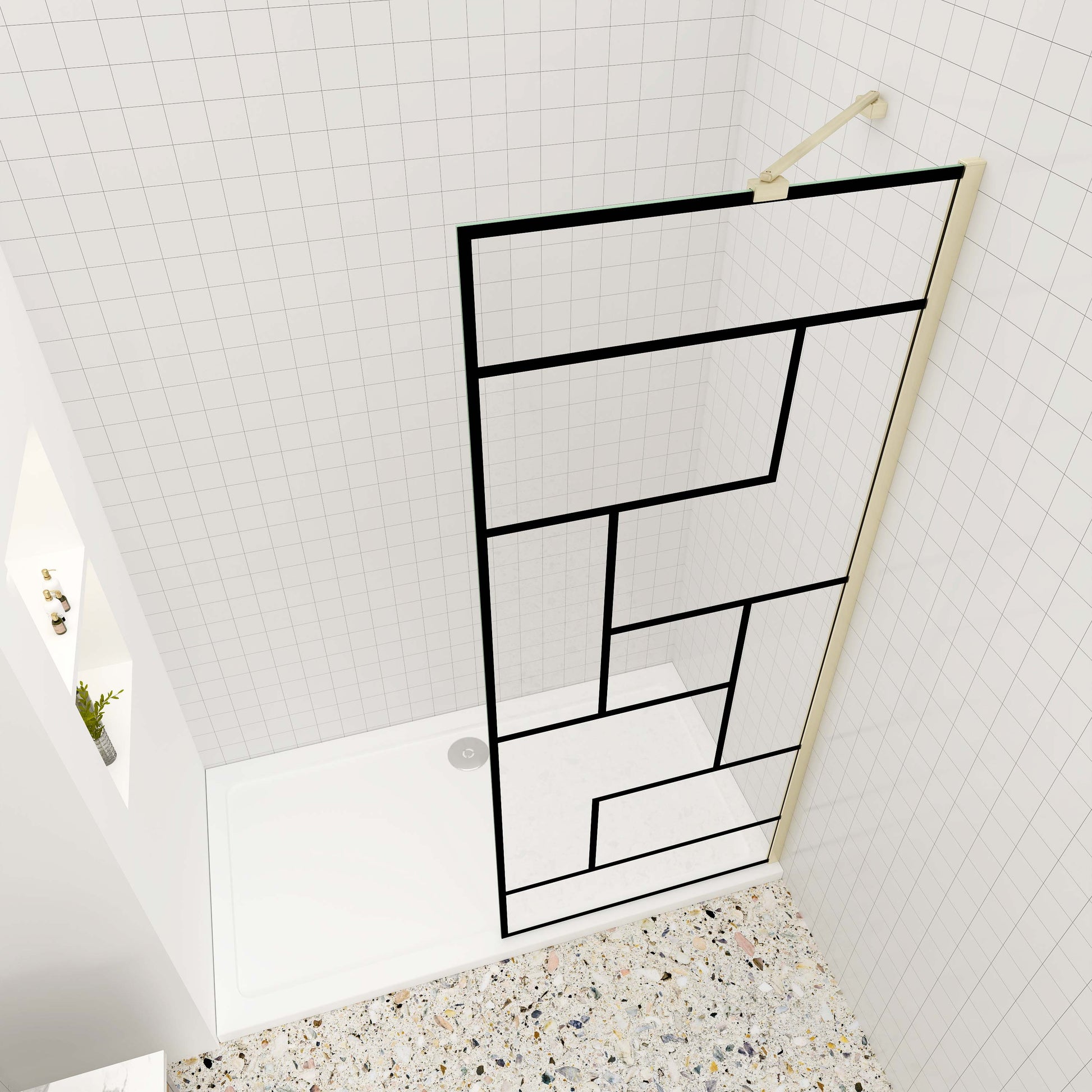 Duschtrennwand 8mm NANO Glas 140 cm Walk in Duschtrennwand goldfarben