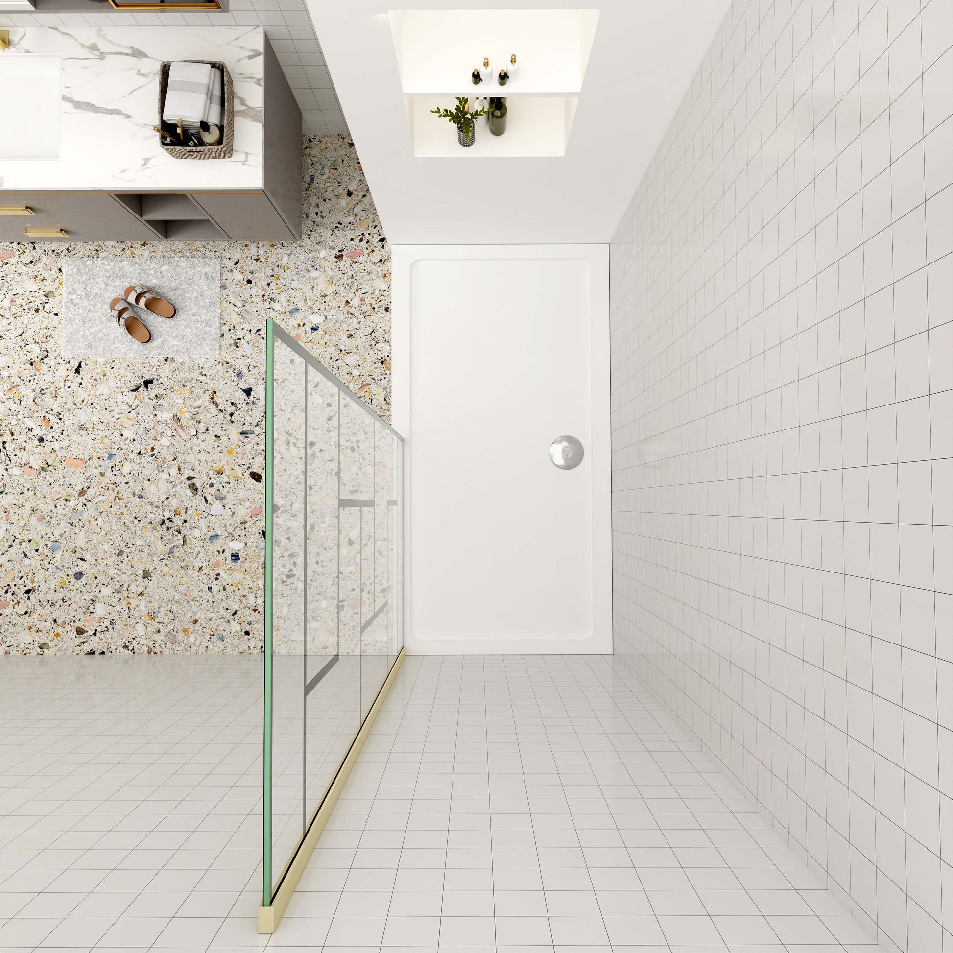 Duschtrennwand 8mm NANO Glas Walk-In Duschwand 120 cm goldfarben