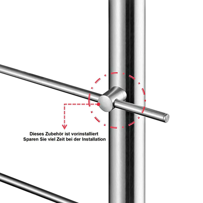 OZEAN Treppengeländer Edelstahl mit 5 Querstreben | 80 - 200 cm | 1.8mm Wandstärke Bodenmontage Silber