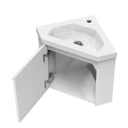 Eck-Badmöbel Set Weiß Waschbecken mit Unterschrank inkl. 1-Tür Soft-Close Funktion