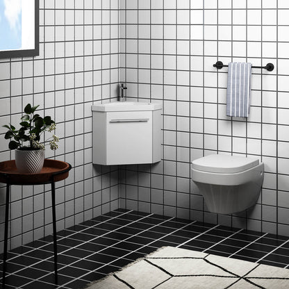 Eck-Badmöbel Set Weiß Waschbecken mit Unterschrank inkl. 1-Tür Soft-Close Funktion