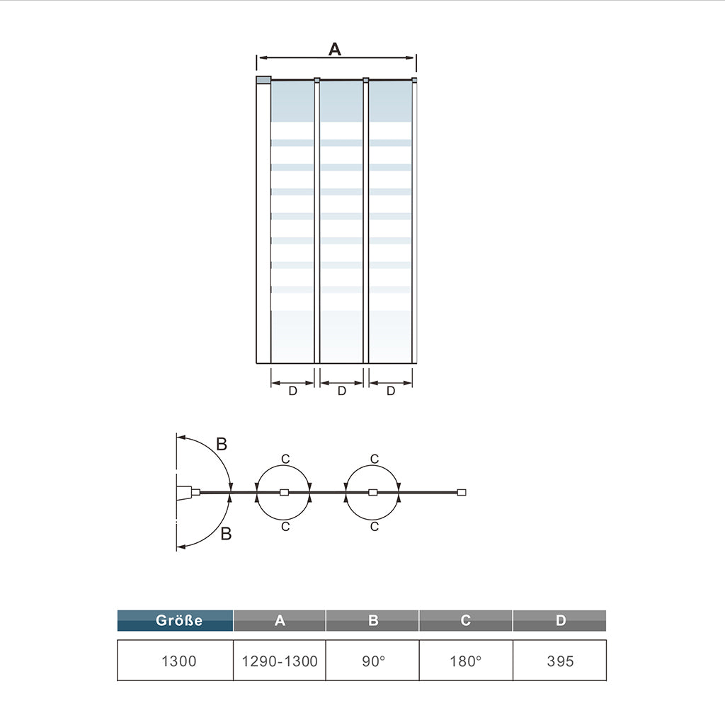 Duschabtrennung 3-teilig Badewannenaufsatz 130 x H.140 cm Duschwand Badewannenfaltwand Glasdusche ESG Sicherheitsglas Dimensions