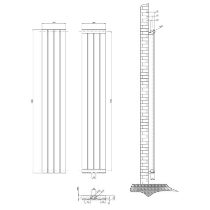 Heizkörper Flach 1800x298mm Design-Heizkörper Paneelheizkörper Einlagig Vertikal Mittelanschluss 601W