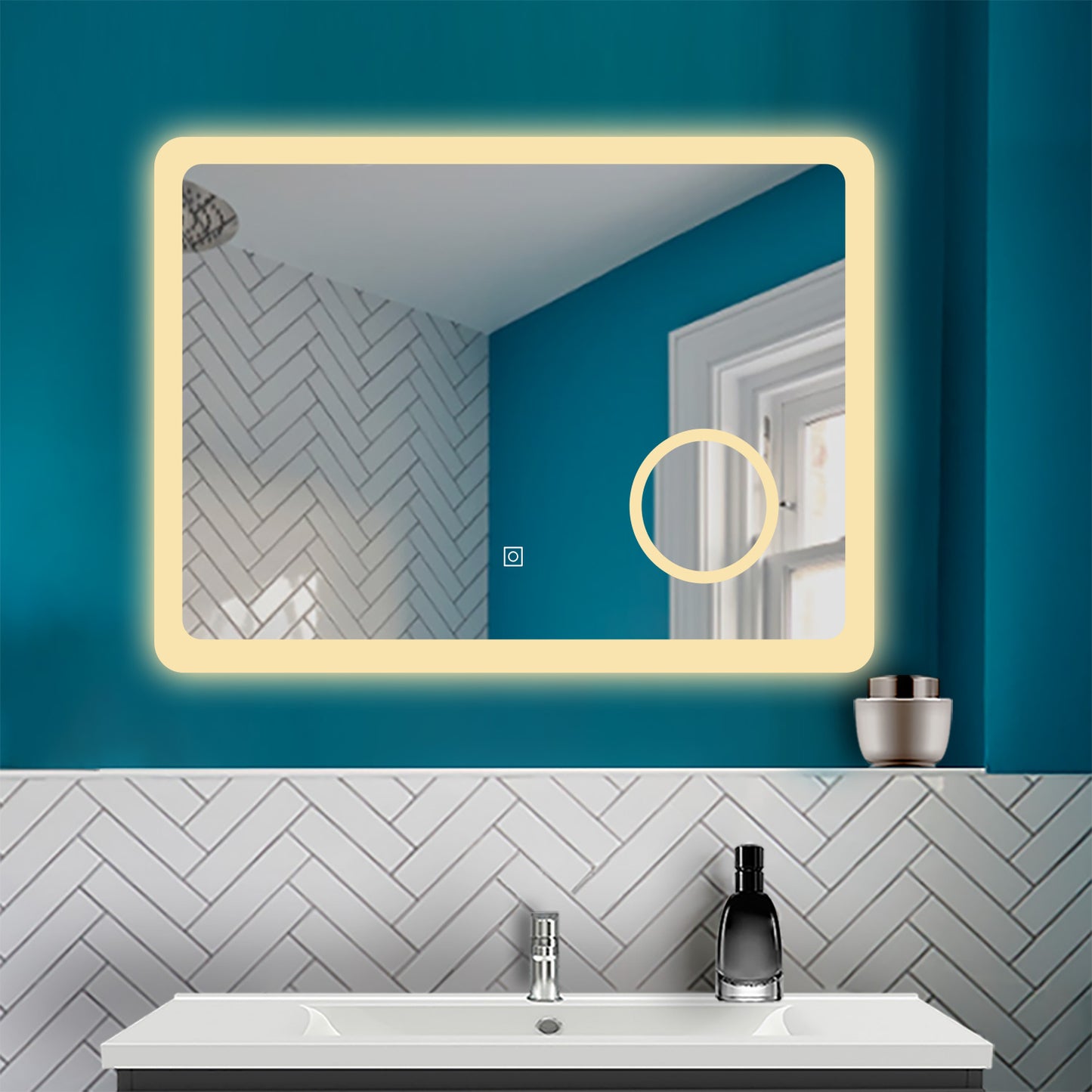 LED Wandspiegel 120×60cm Touch/Wandschalter Beschlagfrei 3 Lichtfarbe Dimmbar Badezimmerspiegel mit 3-Fach Vergrößerung Schminkspiegel IP44