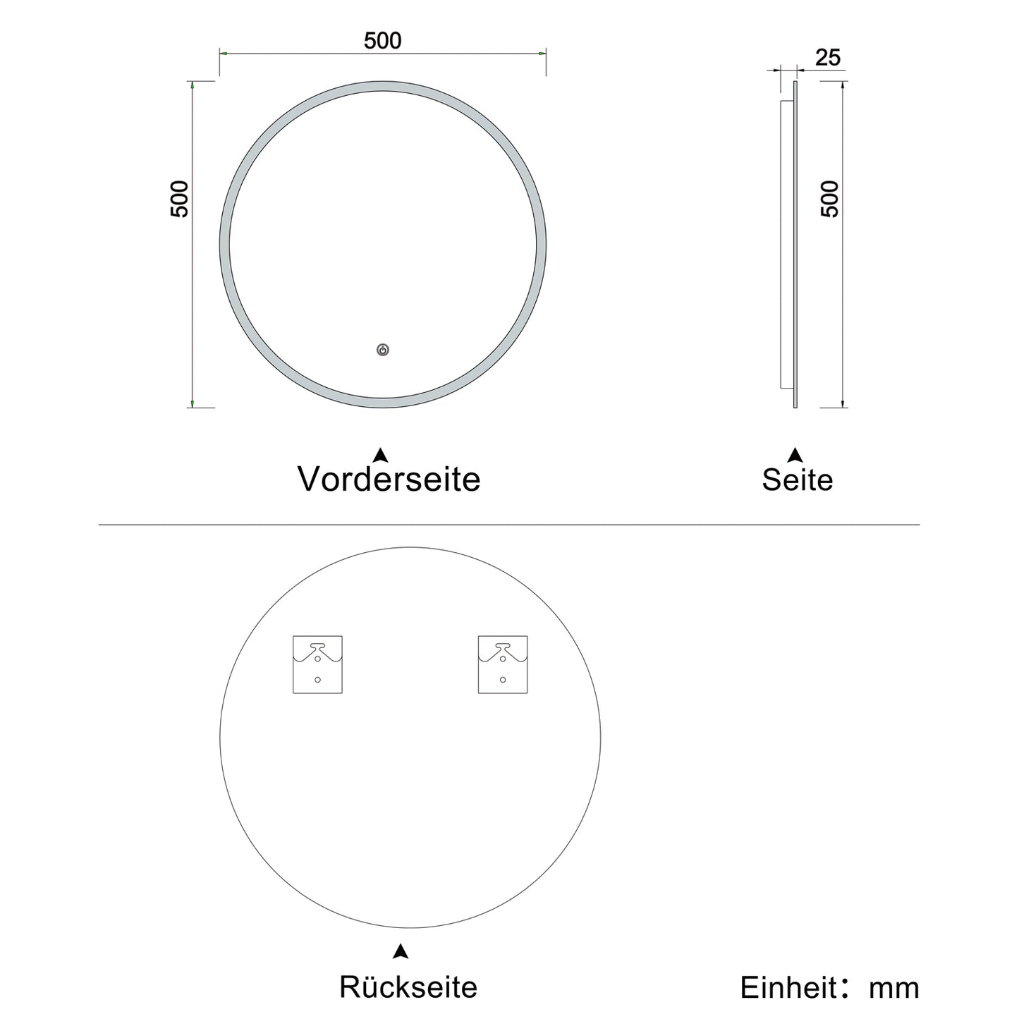 LED Spiegel Rund 50 cm TYPA TOUCH BESCHLAGFREI Wandspiegel