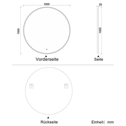 LED Spiegel Rund 100 cm TYPA TOUCH BESCHLAGFREI Wandspiegel