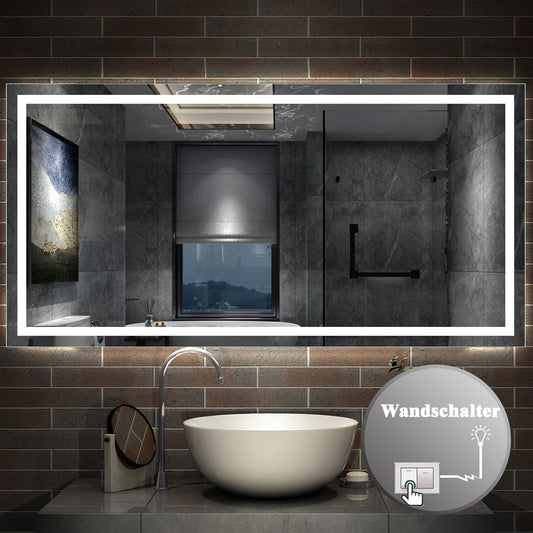 LED Spiegel 160x80 cm Wandschalter BESCHLAGFREI Spiegel mit Beleuchtung  Lichtspiegel Wandspiegel