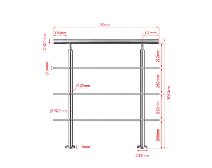 80cm Edelstahl Geländer Treppengeländer Handlauf Treppen Brüstung Innen und Außen
