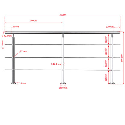 200cm Edelstahl Geländer Treppengeländer Handlauf Treppen Brüstung Innen und Außen