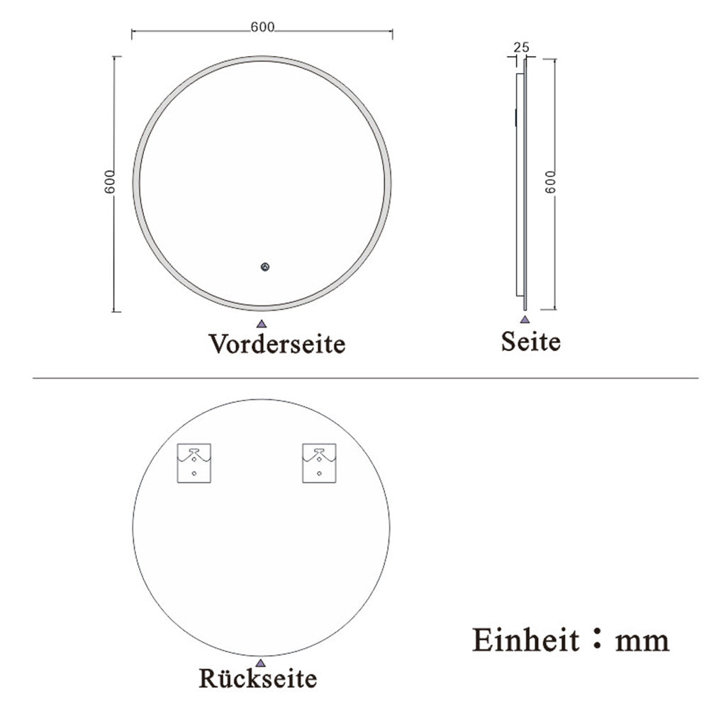 Rund LED Spiegel 60cm, Wandspiegel mit Touch/Wandschalter Beschlagfrei 3 Lichfarbe Dimmbar Runder Spiegel mit LED Beleuchtung IP44