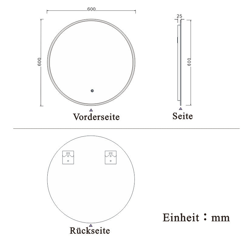 LED Spiegel Rund 60 cm TYPA TOUCH BESCHLAGFREI Wandspiegel