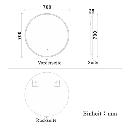 LED Spiegel Rund 70 cm TYPA TOUCH BESCHLAGFREI Wandspiegel