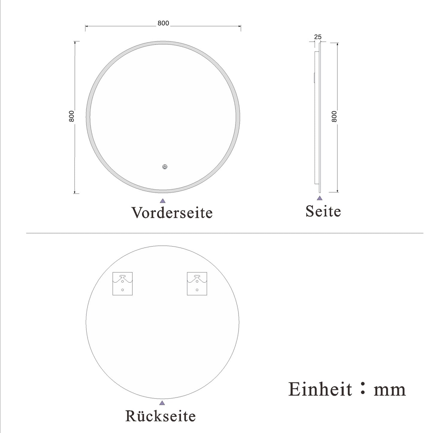 Rund LED Spiegel 80cm, Wandspiegel mit Touch/Wandschalter Beschlagfrei 3 Lichfarbe Dimmbar Runder Spiegel mit LED Beleuchtung IP44