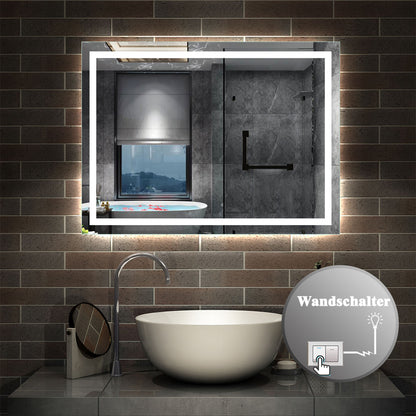 LED Spiegel 80x60 cm Wandschalter BESCHLAGFREI Spiegel mit Beleuchtung  Lichtspiegel Wandspiegel