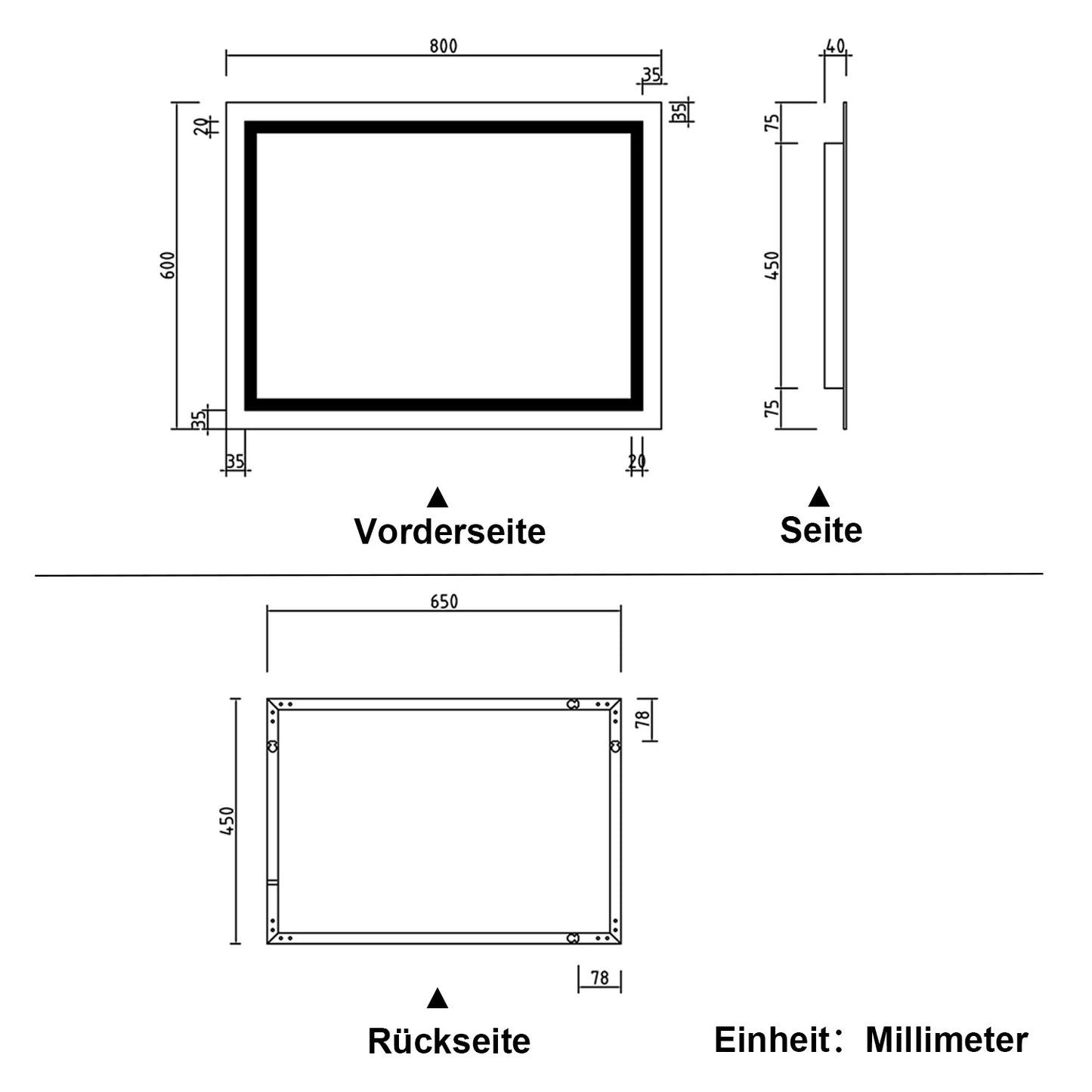 LED Spiegel 80x60 cm Wandschalter BESCHLAGFREI Spiegel mit Beleuchtung  Lichtspiegel Wandspiegel