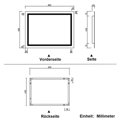 LED Spiegel 80x60 cm Wandschalter BESCHLAGFREI Spiegel mit Beleuchtung  Lichtspiegel Wandspiegel