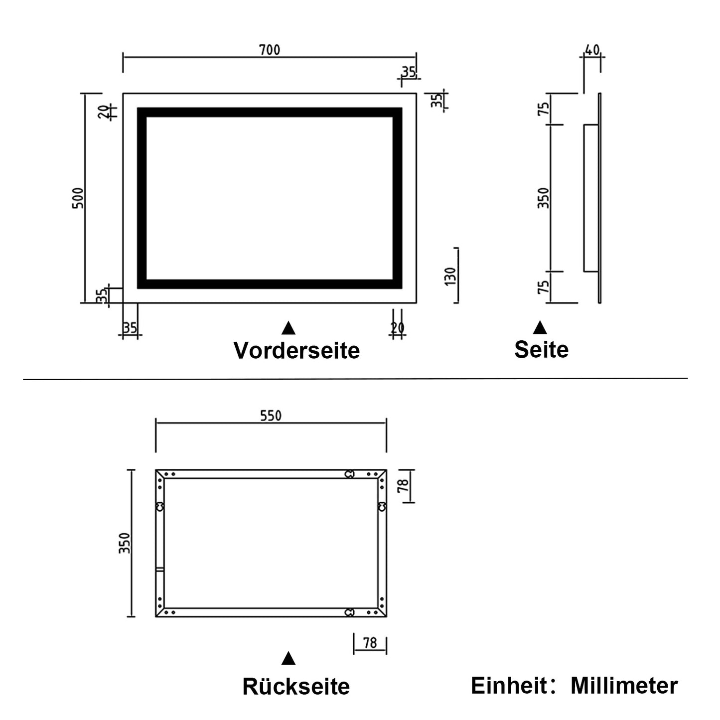 LED Spiegel 70x50 cm Wandschalter BESCHLAGFREI Spiegel mit Beleuchtung  Lichtspiegel Wandspiegel