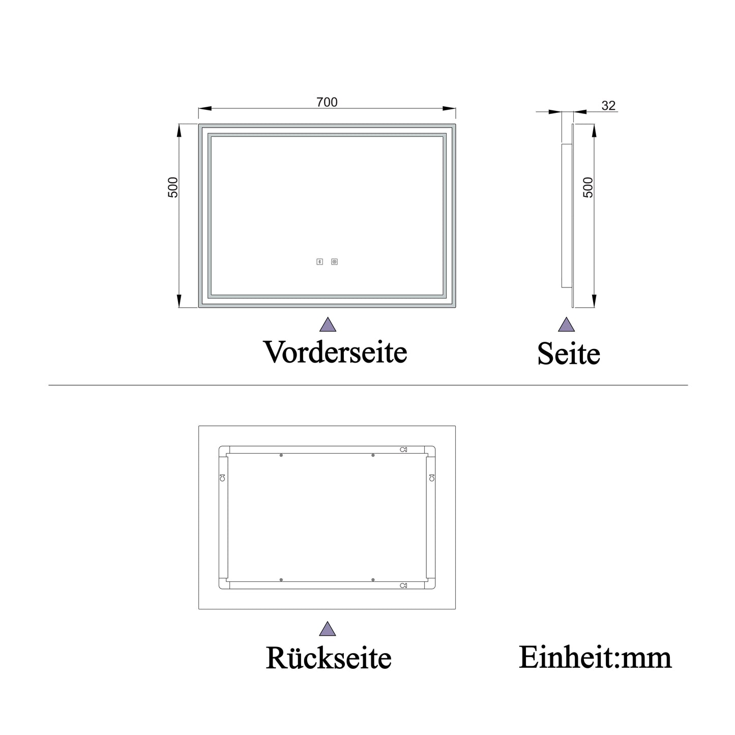 LED Badspiegel 70x50 cm Bluetooth TOUCH BESCHLAGFREI Wandspiegel Kalt/Neutral/Warmweiß ,Dimmbar