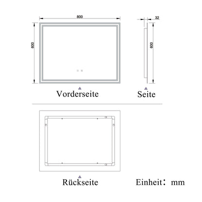 LED Badspiegel 80x60 cm Bluetooth TOUCH BESCHLAGFREI Wandspiegel Kalt/Neutral/Warmweiß ,Dimmbar