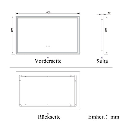 LED Badspiegel 100x60 cm Bluetooth TOUCH BESCHLAGFREI Wandspiegel Kalt/Neutral/Warmweiß ,Dimmbar