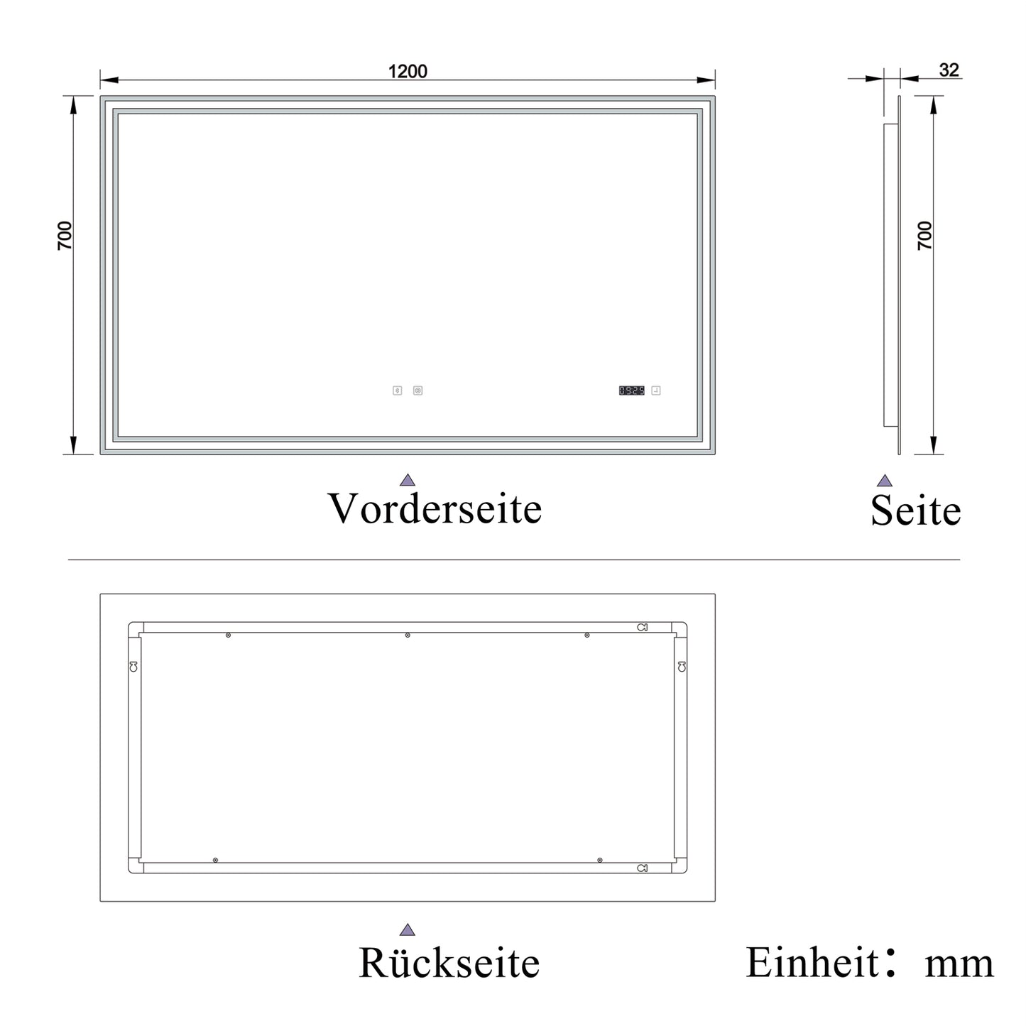 LED Badspiegel 120x70 cm Bluetooth Uhr TOUCH BESCHLAGFREI Wandspiegel Kalt/Neutral/Warmweiß ,Dimmbar