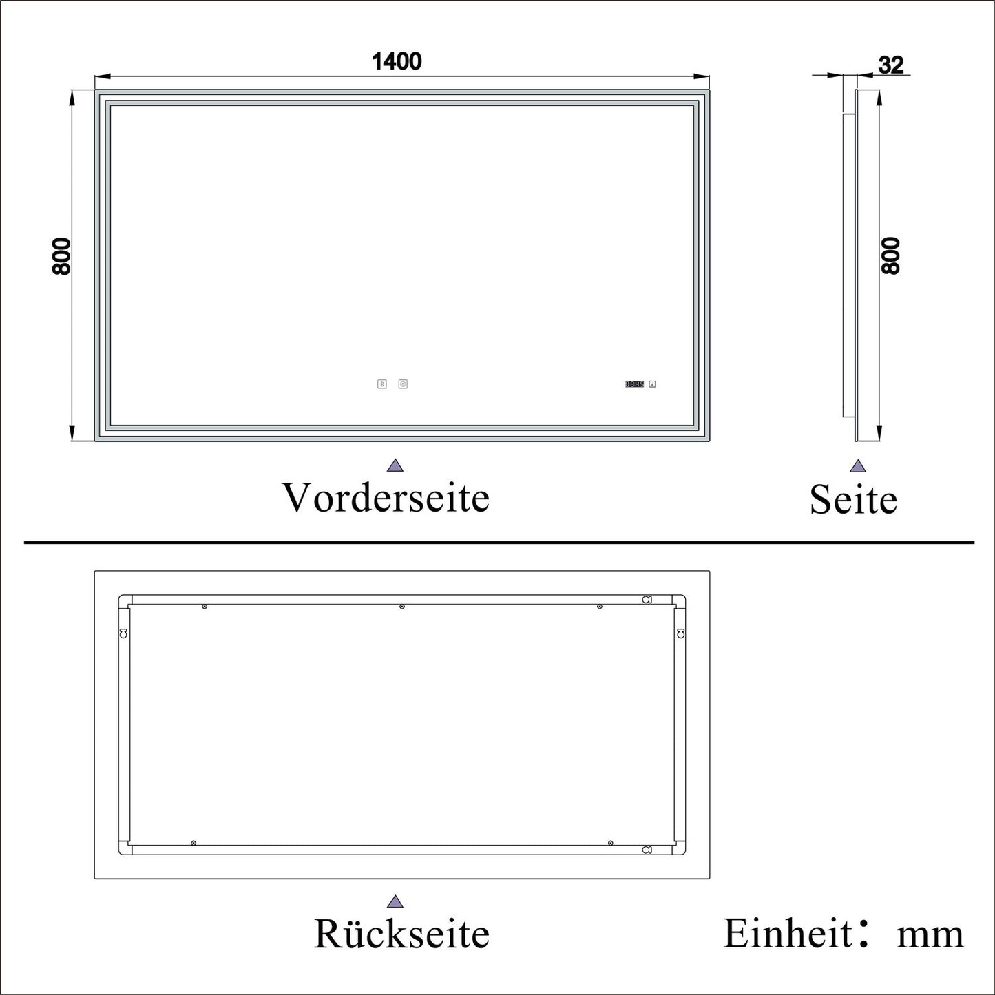 LED Badspiegel 140x80 cm Bluetooth Uhr 3-Facher Schminkspiegel TOUCH Anti-Beschlag  Kalt/Neutral/Warmweiß ,Dimmbar