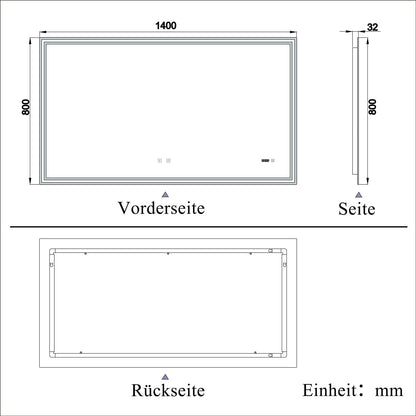 LED Badspiegel 140x80 cm Bluetooth Uhr 3-Facher Schminkspiegel TOUCH Anti-Beschlag  Kalt/Neutral/Warmweiß ,Dimmbar