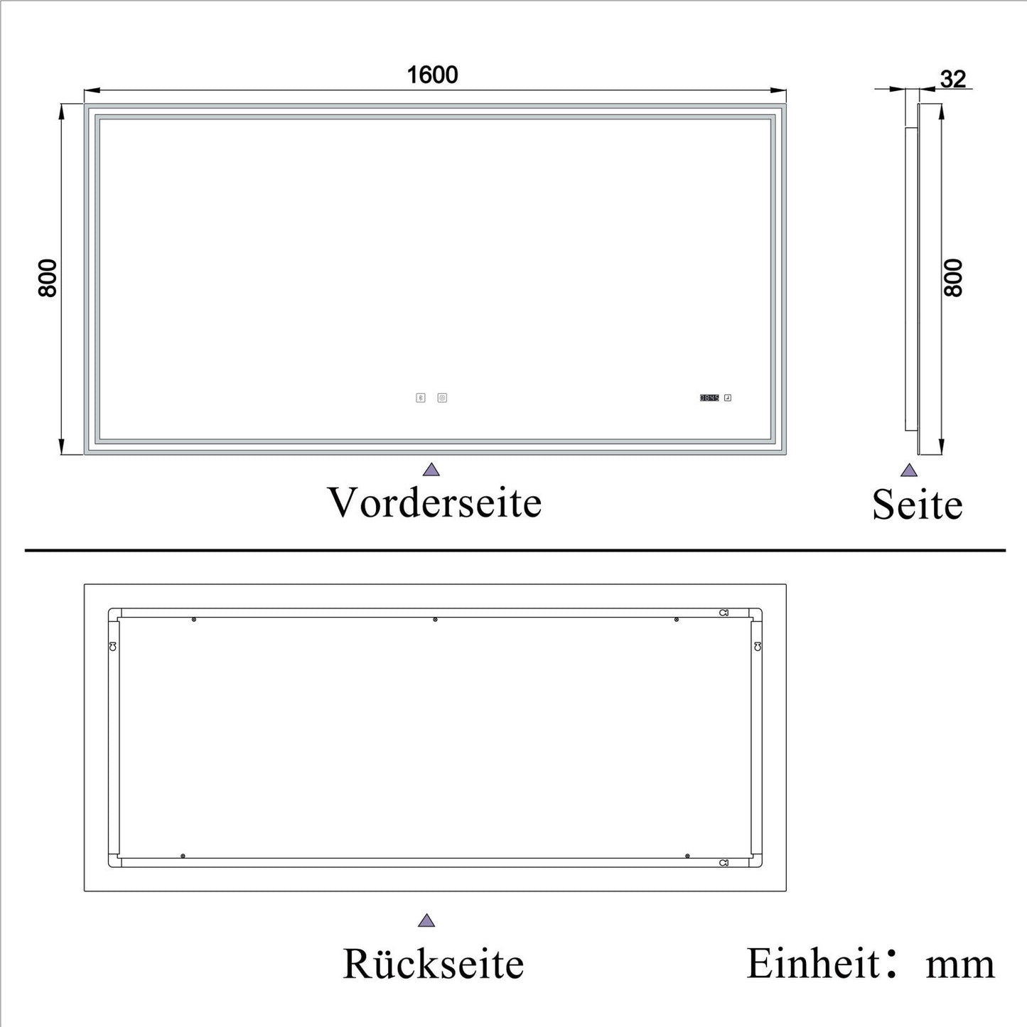 LED Badspiegel 160x80 cm Bluetooth Uhr 3-Facher Schminkspiegel TOUCH Anti-Beschlag  Kalt/Neutral/Warmweiß ,Dimmbar