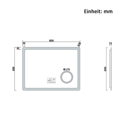 80x60cm LED Badspiegel mit Bluetooth,Touch und 3x Vergrößernder Kosmetikspiegel,Badspiegel mit Beleuchtung,Beschlagfrei,Badezimmerspiegel mit 3 Lichtfarbe 2700-6500K Dimmbar,IP44