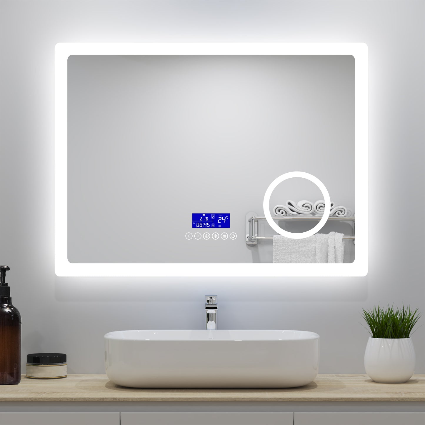 100x60cm LED Badspiegel mit Bluetooth,Touch und 3x Vergrößernder Kosmetikspiegel,Badspiegel mit Beleuchtung,Beschlagfrei,Badezimmerspiegel mit 3 Lichtfarbe 2700-6500K Dimmbar,IP44