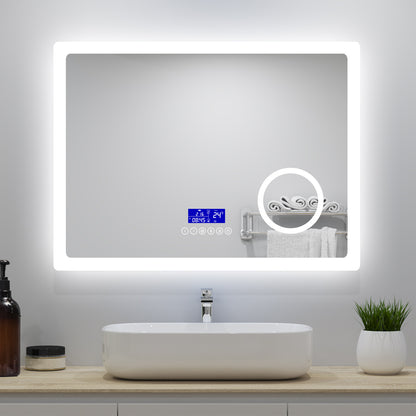 100x60cm LED Badspiegel mit Bluetooth,Touch und 3x Vergrößernder Kosmetikspiegel,Badspiegel mit Beleuchtung,Beschlagfrei,Badezimmerspiegel mit 3 Lichtfarbe 2700-6500K Dimmbar,IP44