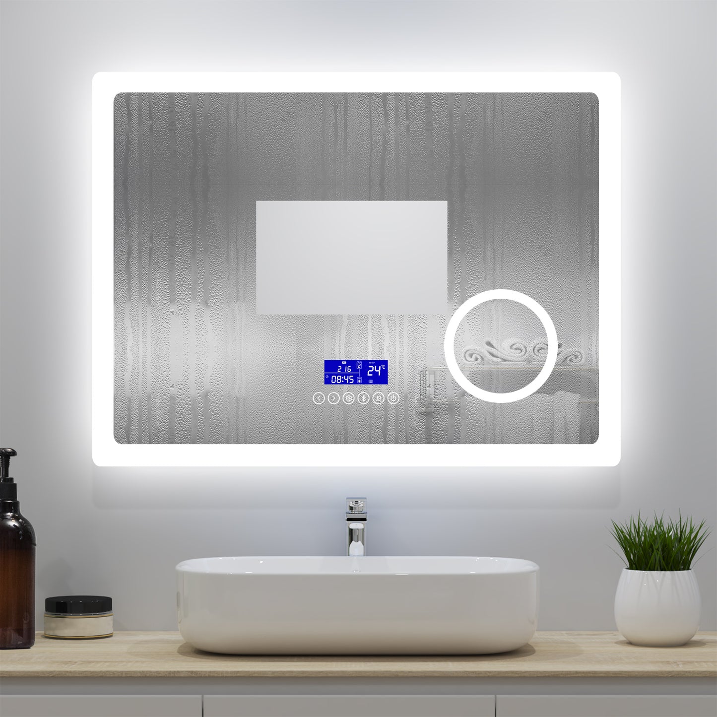 100x60cm LED Badspiegel mit Bluetooth,Touch und 3x Vergrößernder Kosmetikspiegel,Badspiegel mit Beleuchtung,Beschlagfrei,Badezimmerspiegel mit 3 Lichtfarbe 2700-6500K Dimmbar,IP44