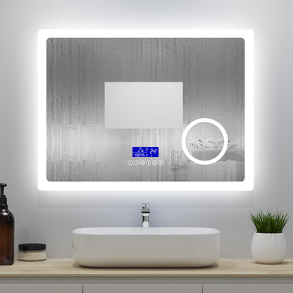 100x60cm LED Badspiegel mit Bluetooth,Touch und 3x Vergrößernder Kosmetikspiegel,Badspiegel mit Beleuchtung,Beschlagfrei,Badezimmerspiegel mit 3 Lichtfarbe 2700-6500K Dimmbar,IP44
