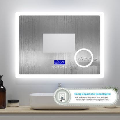 100x60cm LED Badspiegel mit Bluetooth,Touch und 3x Vergrößernder Kosmetikspiegel,Badspiegel mit Beleuchtung,Beschlagfrei,Badezimmerspiegel mit 3 Lichtfarbe 2700-6500K Dimmbar,IP44