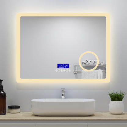 100x60cm LED Badspiegel mit Bluetooth,Touch und 3x Vergrößernder Kosmetikspiegel,Badspiegel mit Beleuchtung,Beschlagfrei,Badezimmerspiegel mit 3 Lichtfarbe 2700-6500K Dimmbar,IP44