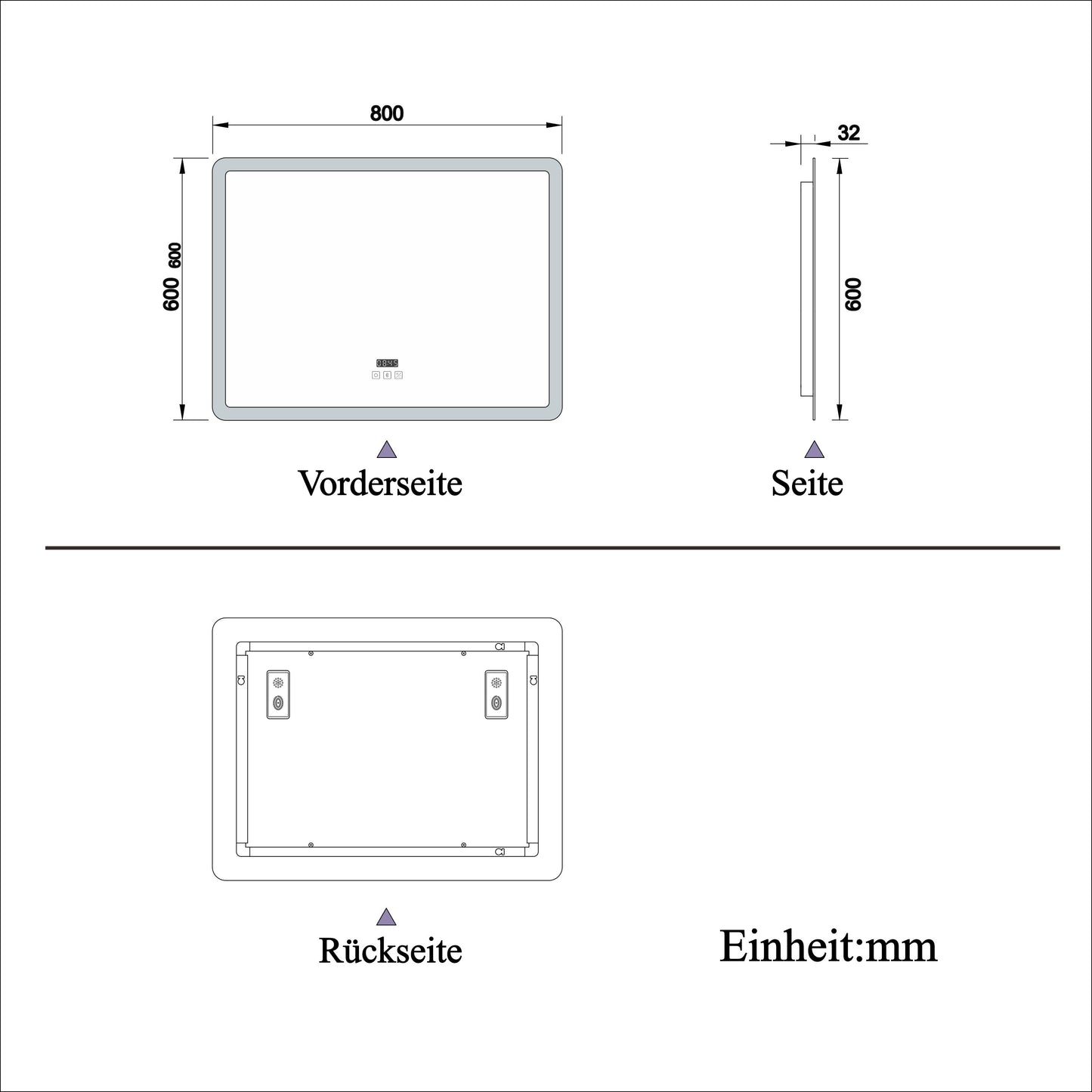 80x60cm LED Badspiegel mit Bluetooth und Uhr,Badspiegel mit Beleuchtung,Touch,Beschlagfrei,Badezimmerspiegel mit 3 Lichtfarbe 2700-6500K Dimmbar,IP44