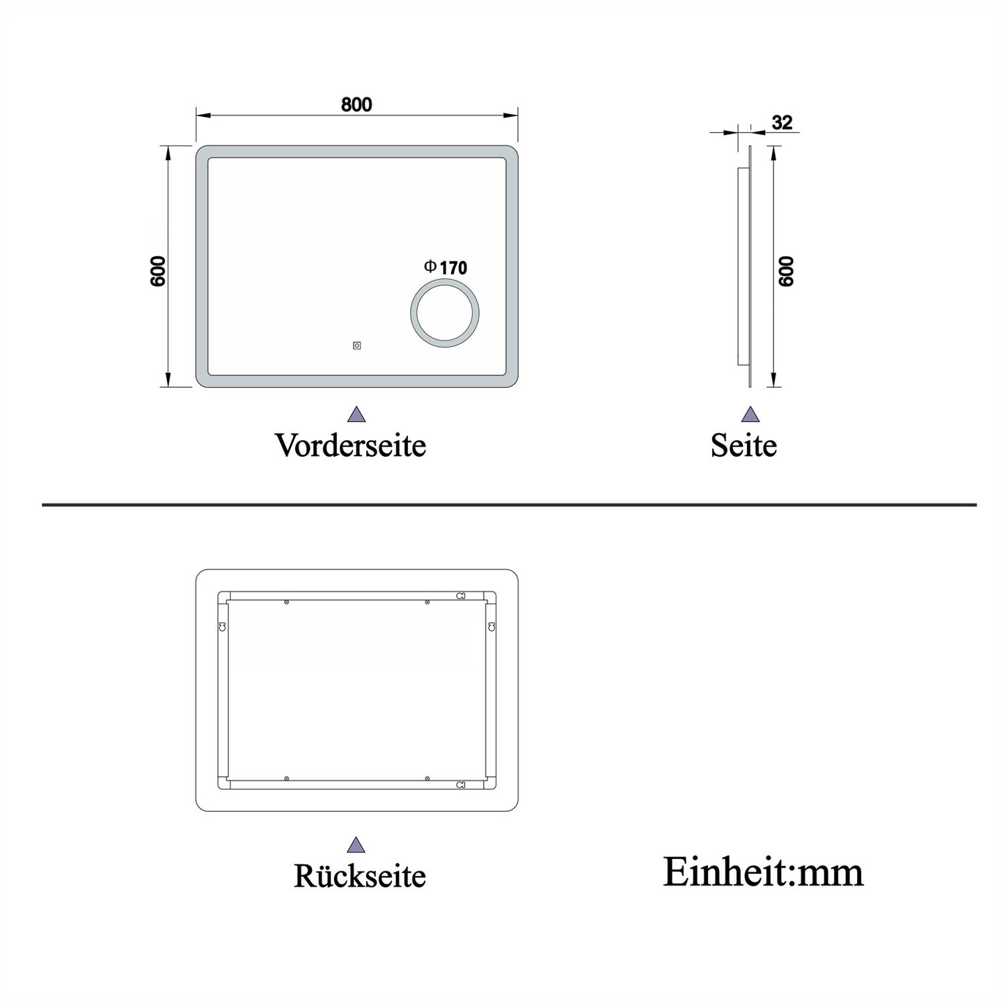 LED Badspiegel mit 3-fache Vergrößerung Beschlagfrei Badezimmer Spiegel mit Speicherfunktion Warm/Neutral/Kaltweiß Dimmbar CE IP44 80x60cm