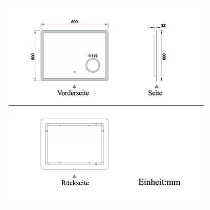 LED Badspiegel mit 3-fache Vergrößerung Beschlagfrei Badezimmer Spiegel mit Speicherfunktion Warm/Neutral/Kaltweiß Dimmbar CE IP44 80x60cm