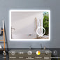 80x60cm LED Badspiegel mit Uhr,Touch und 3x Vergrößernder Kosmetikspiegel,Badspiegel mit Beleuchtung,Beschlagfrei,Badezimmerspiegel mit 3 Lichtfarbe 2700-6500K Dimmbar,IP44