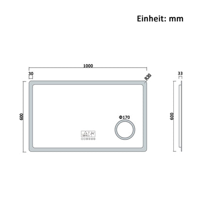 100x60cm LED Badspiegel mit Bluetooth,Touch und 3x Vergrößernder Kosmetikspiegel,Badspiegel mit Beleuchtung,Beschlagfrei,Badezimmerspiegel mit 3 Lichtfarbe 2700-6500K Dimmbar,IP44