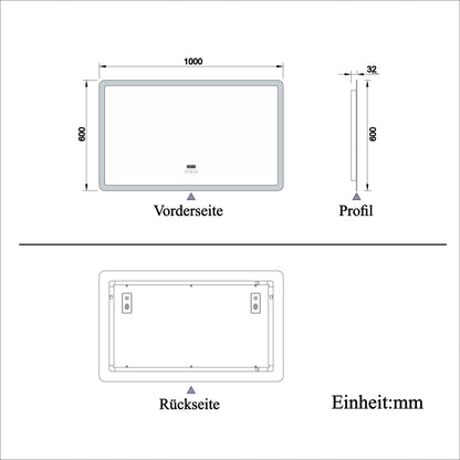 100x60cm LED Badspiegel mit Bluetooth und Uhr,Badspiegel mit Beleuchtung,Touch,Beschlagfrei,Badezimmerspiegel mit 3 Lichtfarbe 2700-6500K Dimmbar,IP44