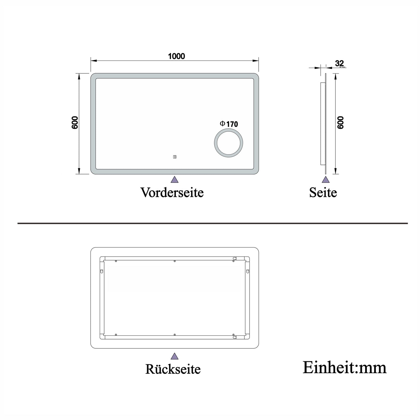 LED Wandspiegel 100×60cm Touch/Wandschalter Beschlagfrei 3 Lichtfarbe Dimmbar Badezimmerspiegel mit 3-Fach Vergrößerung Schminkspiegel IP44