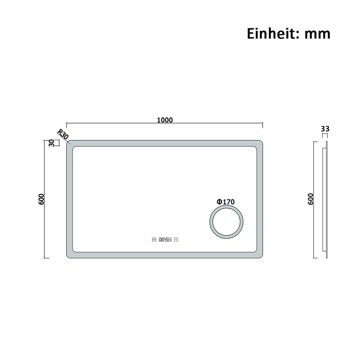 100x60cm LED Badspiegel mit Uhr,Touch und 3x Vergrößernder Kosmetikspiegel,Badspiegel mit Beleuchtung,Beschlagfrei,Badezimmerspiegel mit 3 Lichtfarbe 2700-6500K Dimmbar,IP44