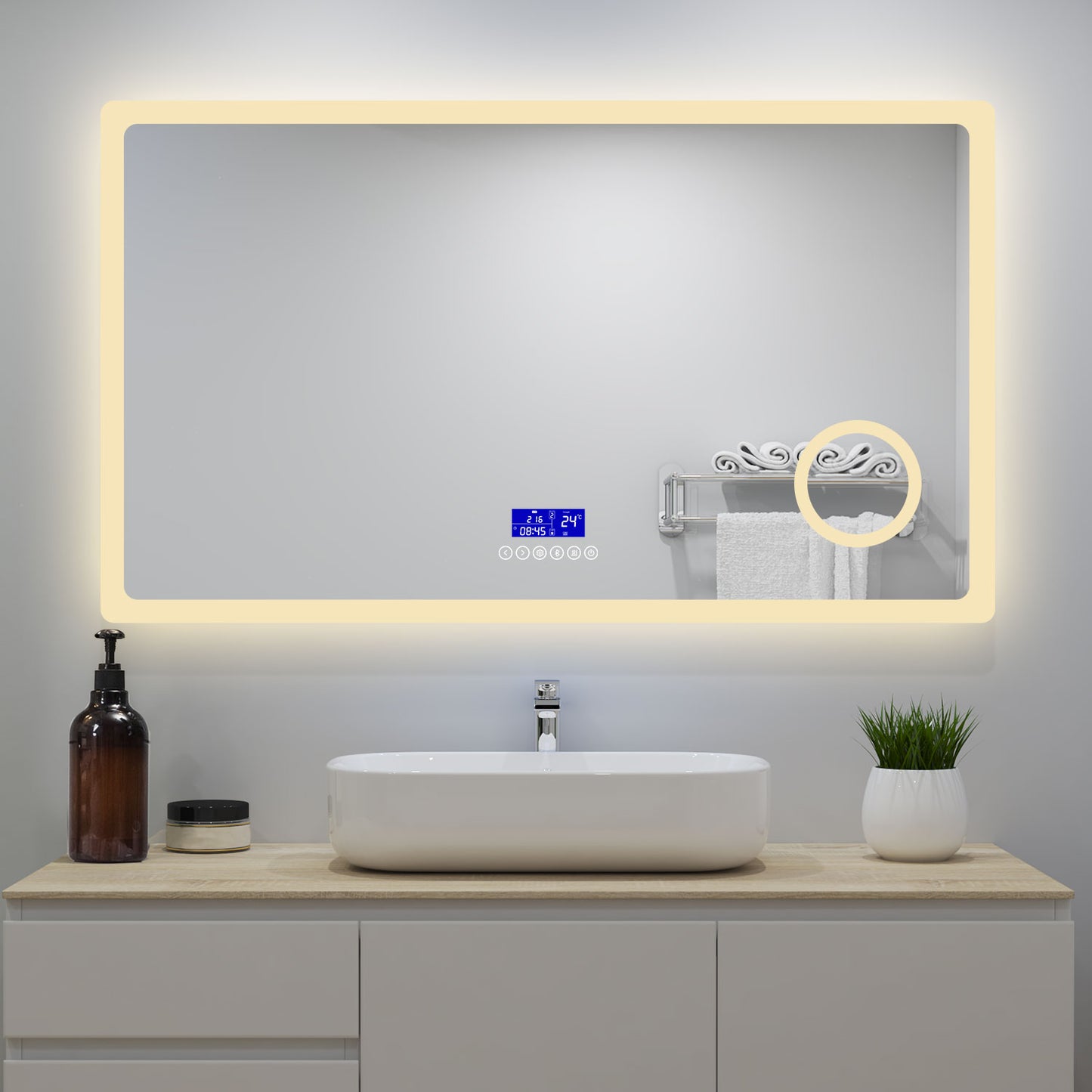 160x80cm LED Badspiegel mit Bluetooth,Touch und 3x Vergrößernder Kosmetikspiegel,Badspiegel mit Beleuchtung,Beschlagfrei,Badezimmerspiegel mit 3 Lichtfarbe 2700-6500K Dimmbar,IP44
