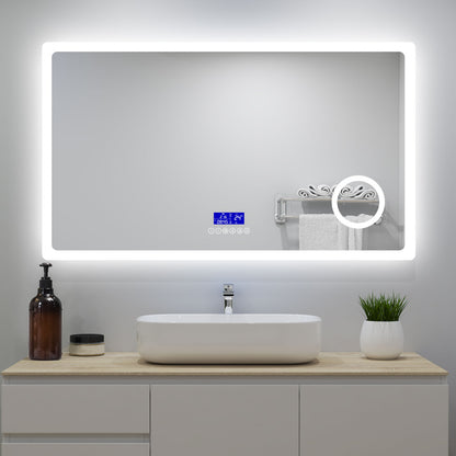 160x80cm LED Badspiegel mit Bluetooth,Touch und 3x Vergrößernder Kosmetikspiegel,Badspiegel mit Beleuchtung,Beschlagfrei,Badezimmerspiegel mit 3 Lichtfarbe 2700-6500K Dimmbar,IP44