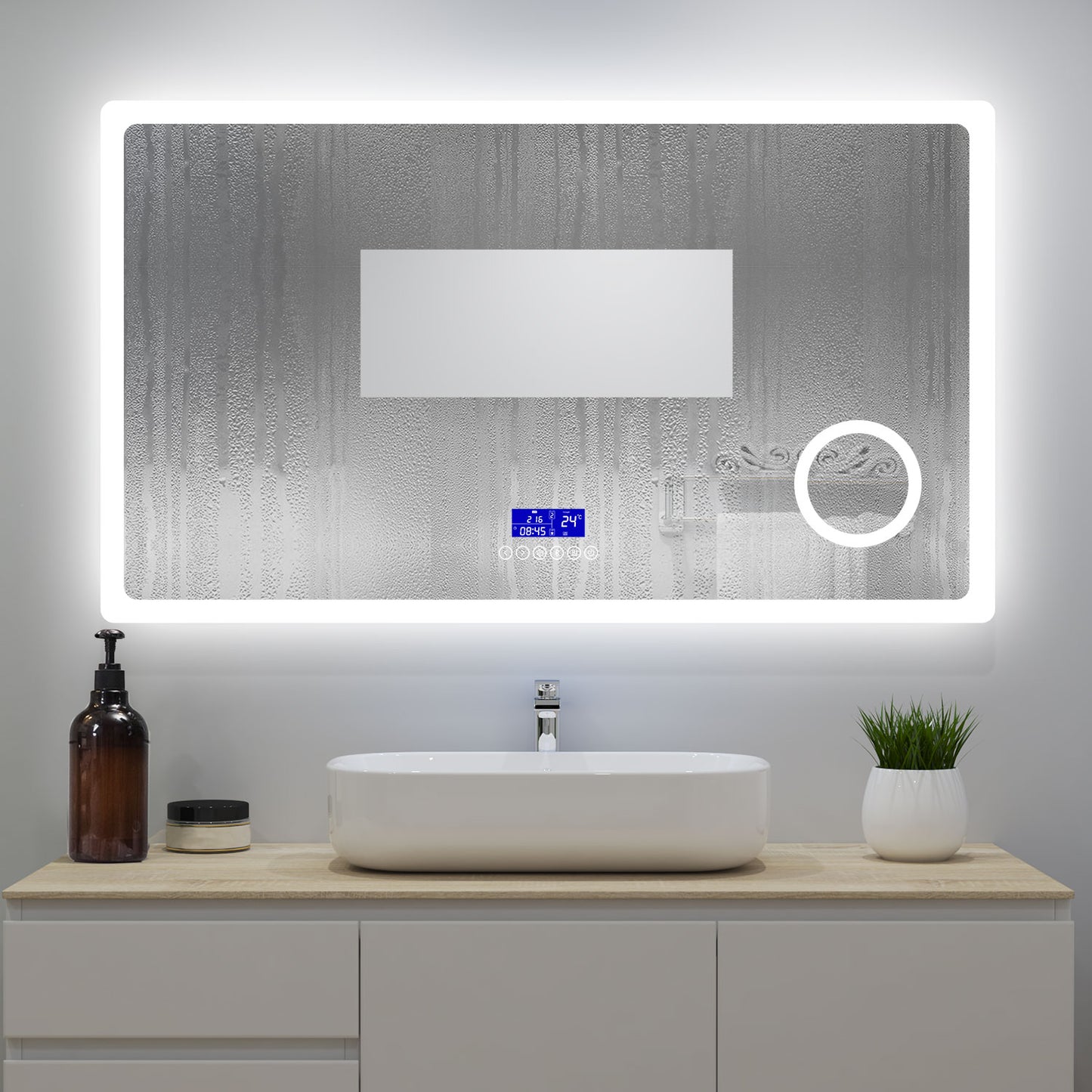 160x80cm LED Badspiegel mit Bluetooth,Touch und 3x Vergrößernder Kosmetikspiegel,Badspiegel mit Beleuchtung,Beschlagfrei,Badezimmerspiegel mit 3 Lichtfarbe 2700-6500K Dimmbar,IP44