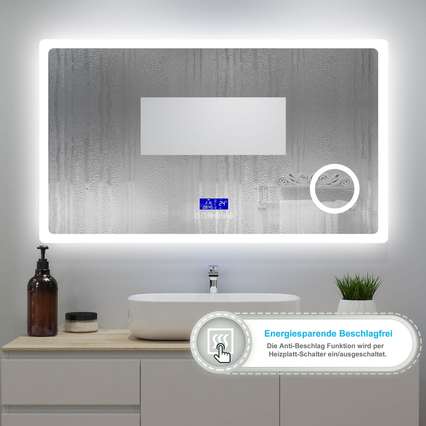 160x80cm LED Badspiegel mit Bluetooth,Touch und 3x Vergrößernder Kosmetikspiegel,Badspiegel mit Beleuchtung,Beschlagfrei,Badezimmerspiegel mit 3 Lichtfarbe 2700-6500K Dimmbar,IP44