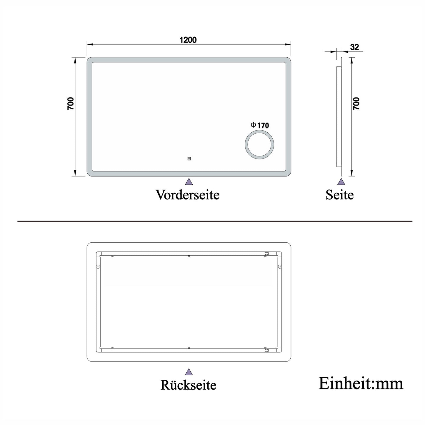 LED Wandspiegel 120×70cm Touch/Wandschalter Beschlagfrei 3 Lichtfarbe Dimmbar Badezimmerspiegel mit 3-Fach Vergrößerung Schminkspiegel IP44